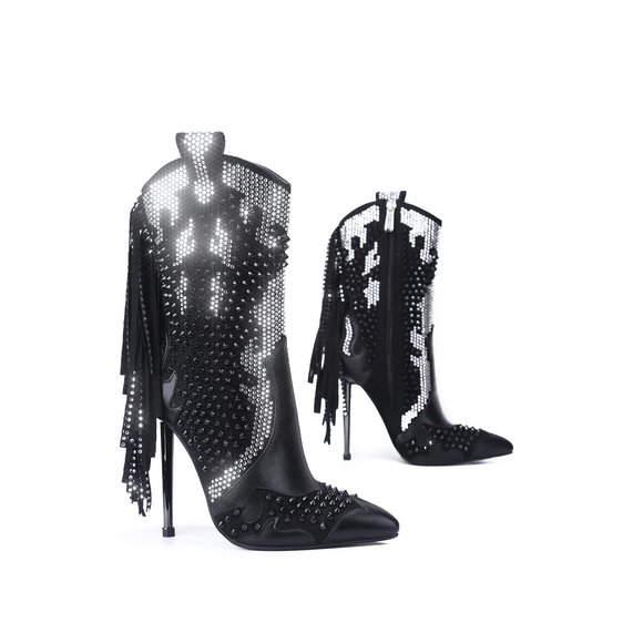 ❤️NEW Fring and Rhinestone Stiletto Booties - Picture 5 of 10